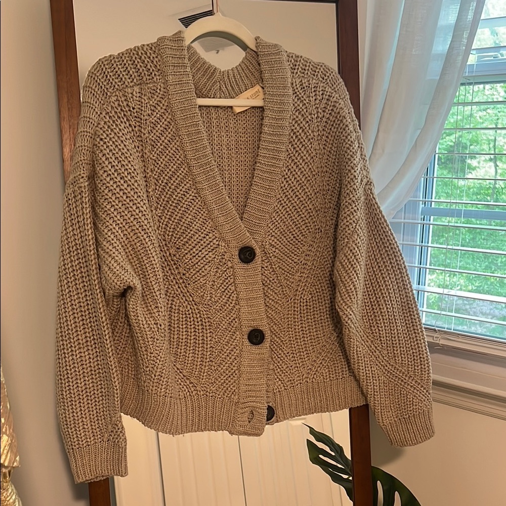 Cozy Beige Knit Cardigan Sweater